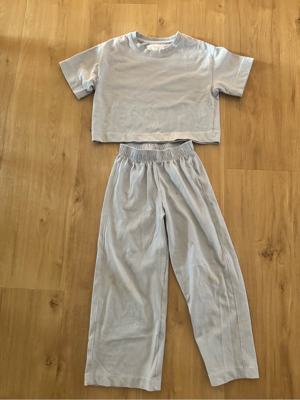 Zara Light Blue Kids Set - Short Sleeve Top & Elastic Waist Pants